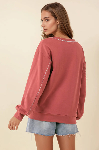 Burnt Amber French Terry V-Neck Sweatshirt