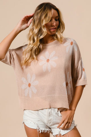 Oatmeal & Ivory Daisy Short Sleeve Top