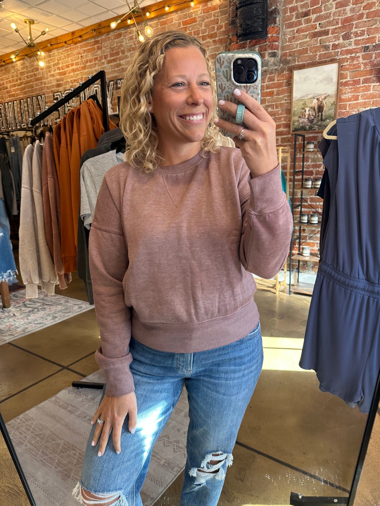 Rose Taupe Burned Out Crewneck Sweater
