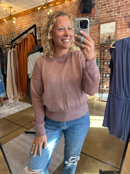 Rose Taupe Burned Out Crewneck Sweater