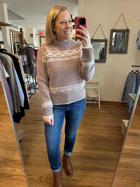 Mocha Mock Neck Nordic Sweater