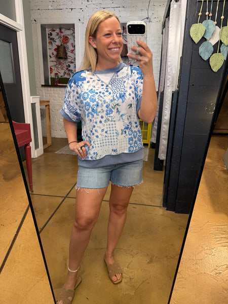 Denim Floral Patchwork Top