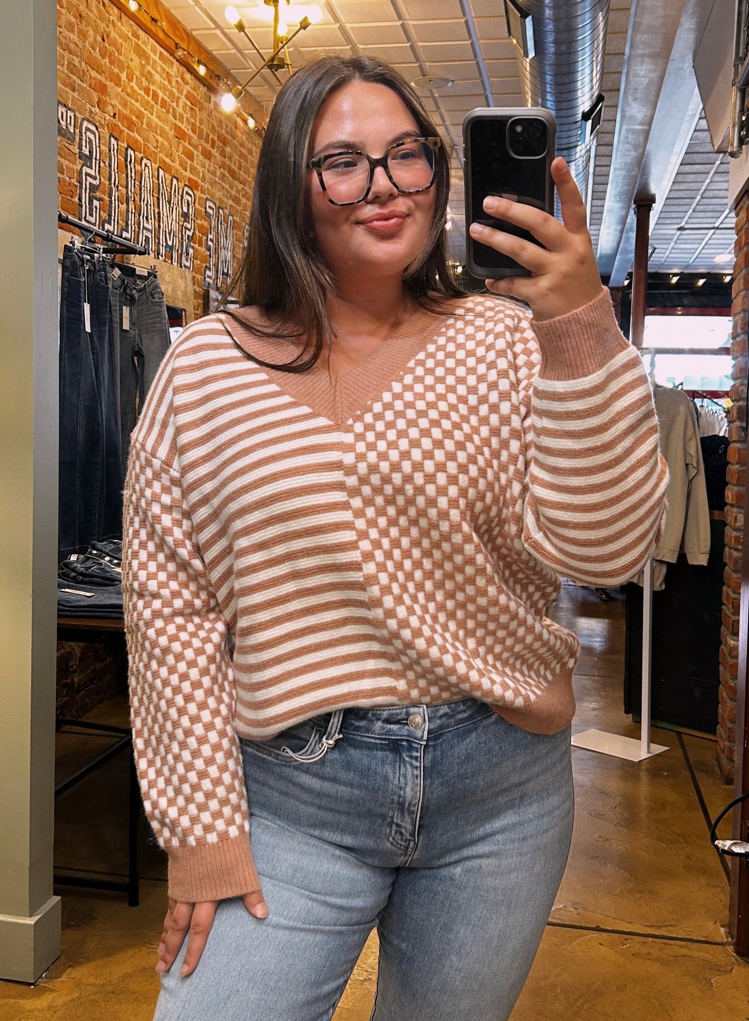 Dusty Mauve Checkered Sweater