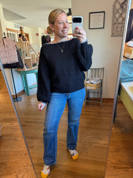 Black & Grey Boat Neck Sweater