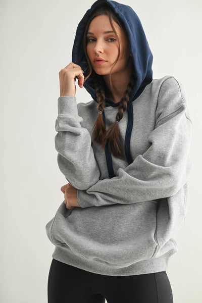 Heather Grey & Navy Dual Tone Fleece Hoodie
