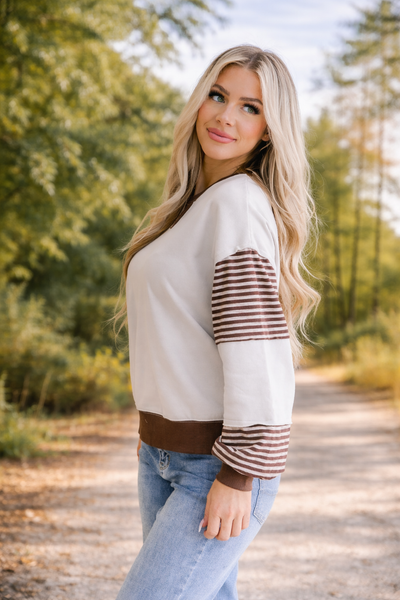 Oatmeal & Taupe Striped Color-Block Top