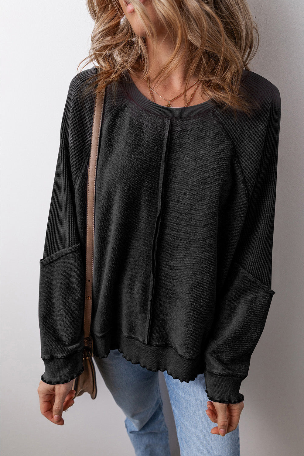 Black Raglan Sleeve Sweatshirt