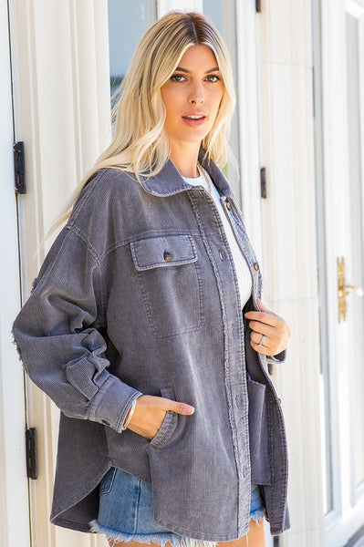 Curvy Grey Corduroy Shacket