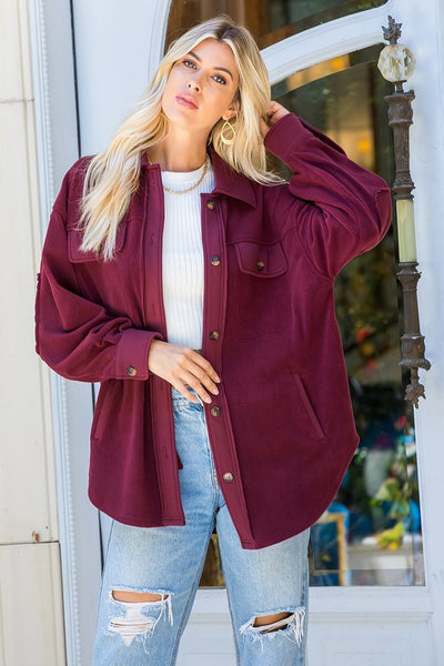 Curvy Burgundy Soft Fleece Shacket