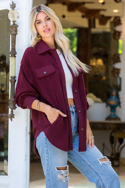 Curvy Burgundy Soft Fleece Shacket