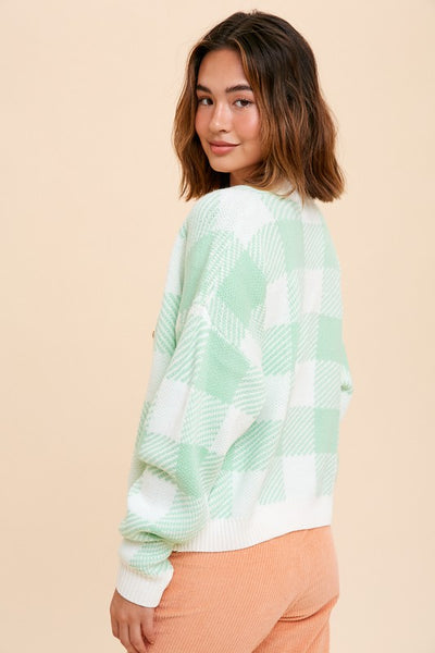 Mint Plaid Cropped Cardigan