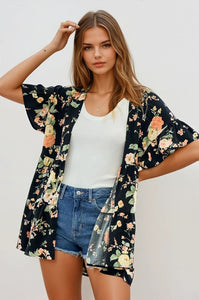 Black Floral Kimono