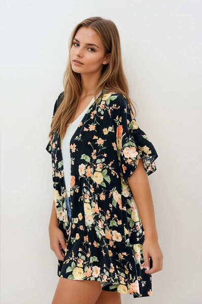 Black Floral Kimono