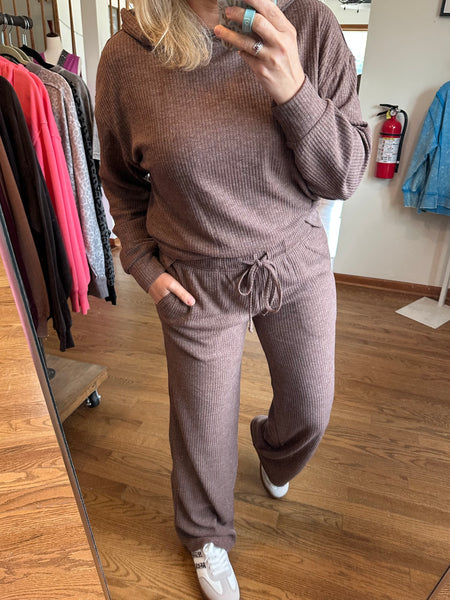 Chocolate Ribbed Wide Leg Lounge Pants