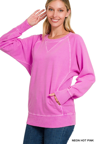 Hot Pink French Terry Pocket Pullover