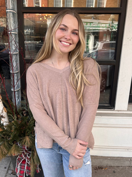 Taupe Cloud Jersey Ruched Back Top