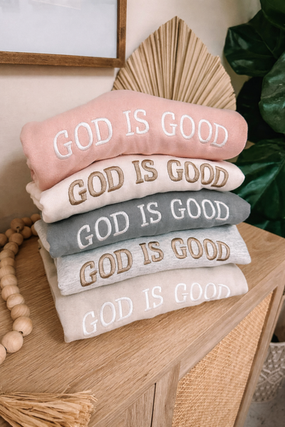 Oatmeal God is Good Embroidered Sweatshirt