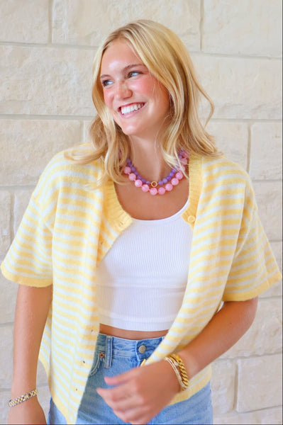 Butter Stripe Short Sleeve Cardigan