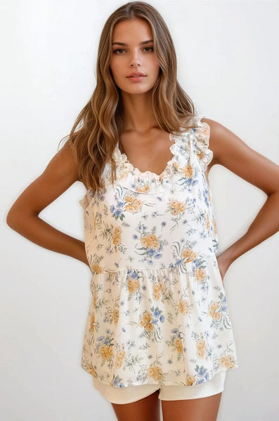 Ivory Floral Babydoll Tank Top