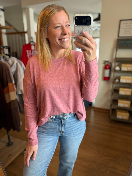 Garnet Red Brushed Hacci Long Sleeve Top