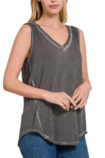 Ash Black Acid Wash Tank Top