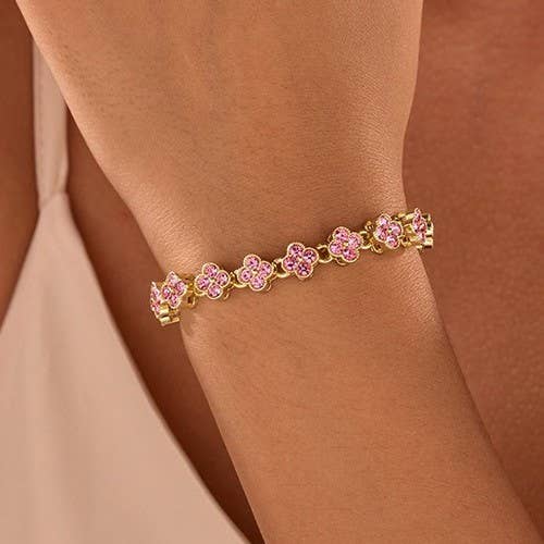 Dainty Gold-Tone Quatrefoil Crystal Bracelet - More Colors!