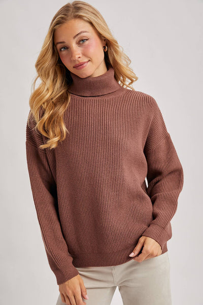 Mocha Ribbed Turtleneck Sweater
