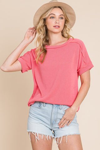 Ribbed Knit Top in Fuchsia