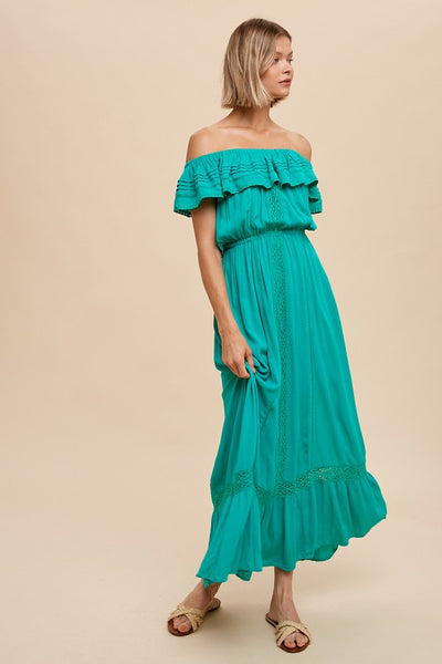 Kelly Green Off Shoulder Maxi Dress