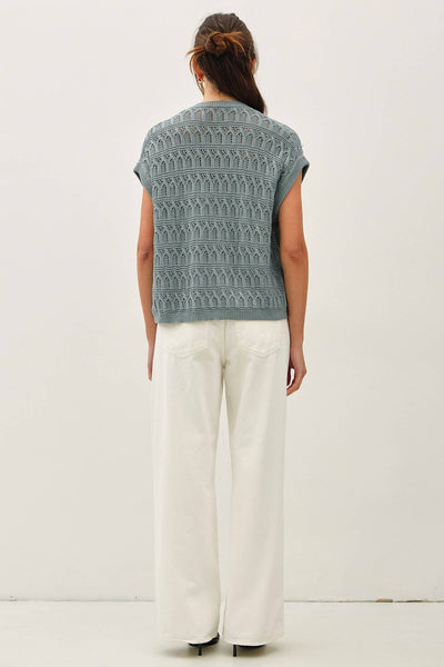 Teal Crochet Knit Short Sleeve Open Front Cardigan