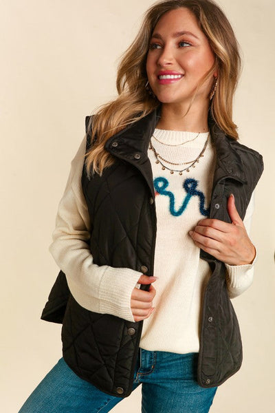 Quilted Puffer Vest in Black