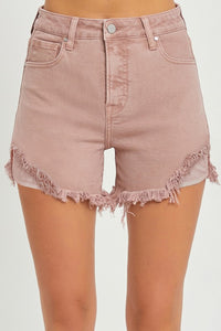 Risen High Rise Mauve Distressed Shorts