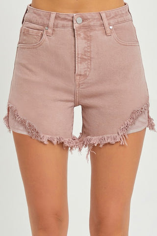 Risen High Rise Mauve Distressed Shorts