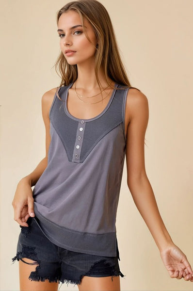 Charcoal Henley Tank Top