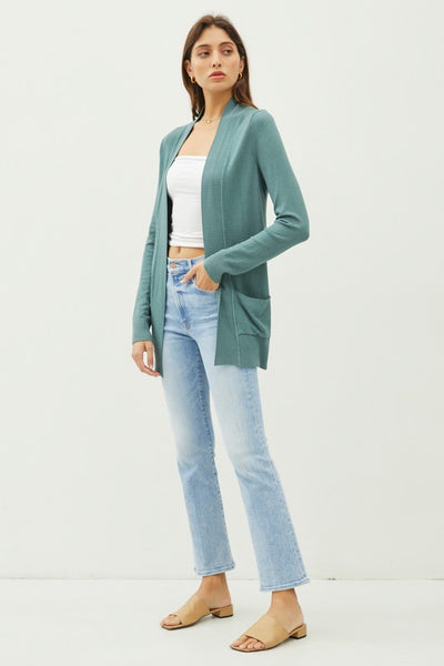 Dusty Teal Open Front Cardigan