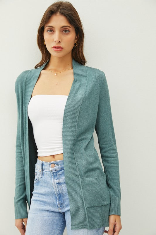 Dusty Teal Open Front Cardigan