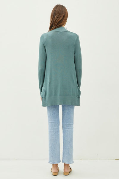 Dusty Teal Open Front Cardigan