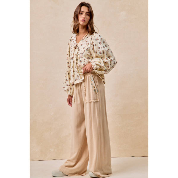Floral Embroidered Boho Pants