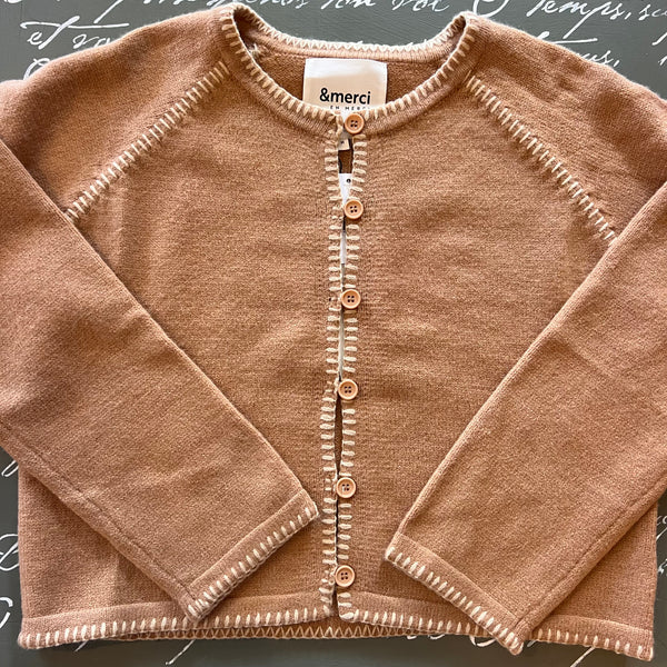 Taupe Blanket Stitch Sweater Cardigan