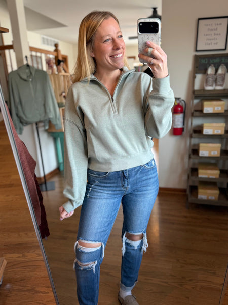 Sage Green Half-Zip Sweatshirt
