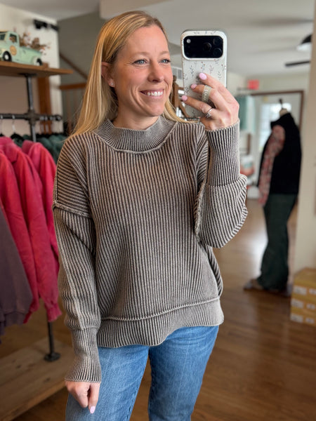 Chocolate Mineral Wash Side Slit Oversized Sweater