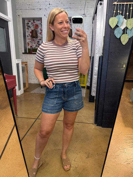 Cocoa Striped Short Sleeve Sweater