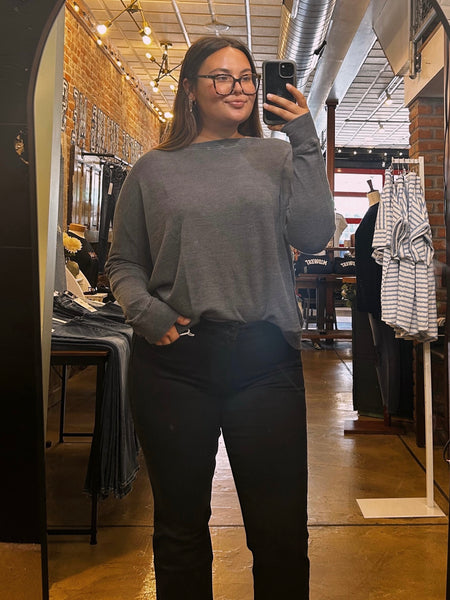 Black Mineral Wash Waffle Ribbed Pullover