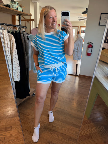 Deep Sky Stripe Tee & Shorts Set