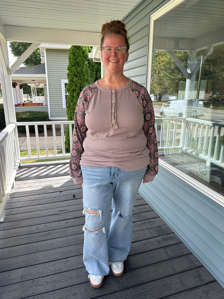 Cocoa & Floral Ribbed Top (S-3XL)