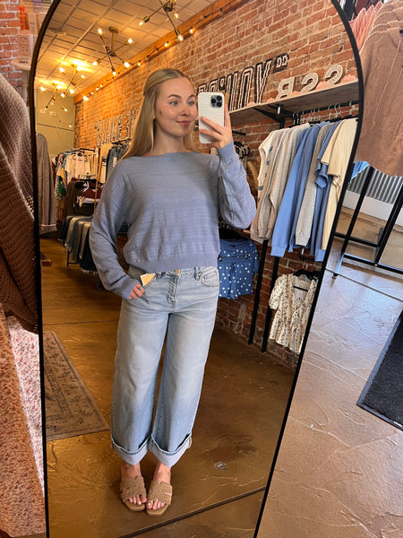 Light Blue Open Knit Pullover Top