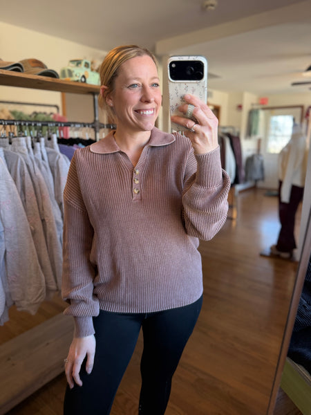 Cocoa Rose Mineral Wash Knit Button Sweater
