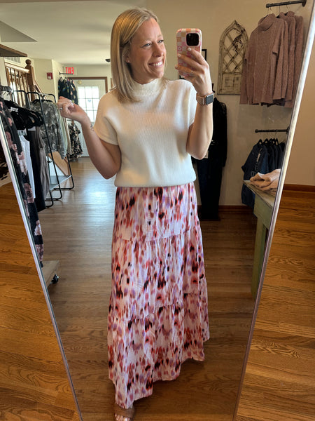 Pink Watercolor Tiered Maxi Skirt