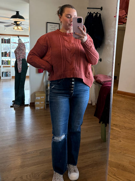 Terracotta Chunky Cable Knit Sweater