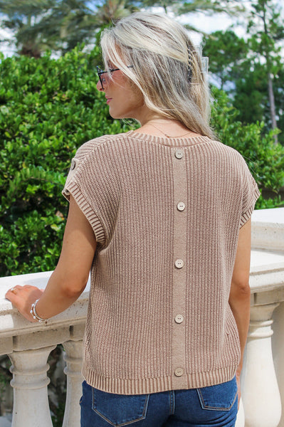 Khaki Back Button Knit Top